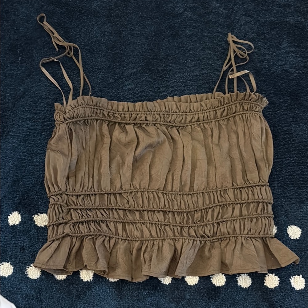 Line & Dot Tan Ruched Camisole Top
